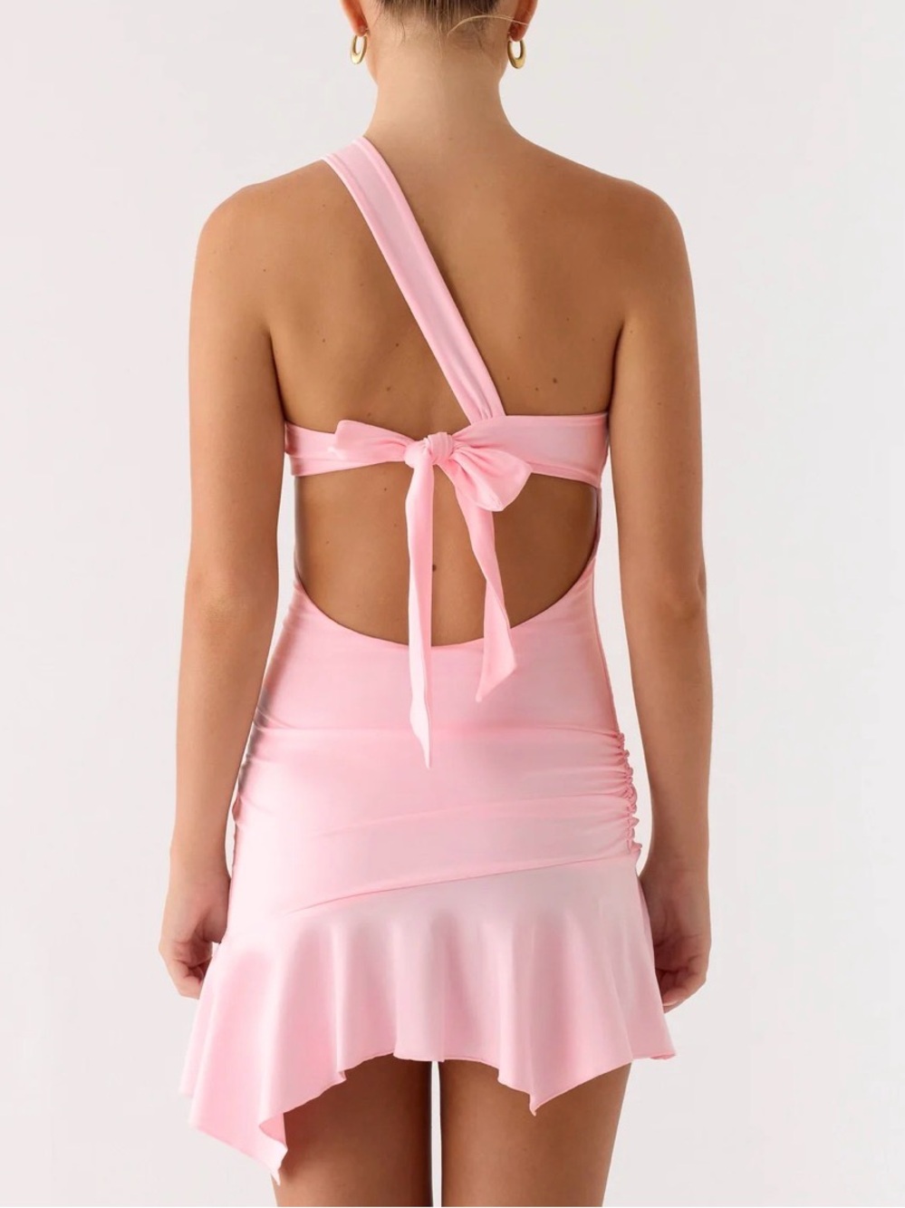 NWT New Not Your Fan Cut Out Pale Pink Mini Dress One Shoulder Sz 6 - Picture 3 of 12